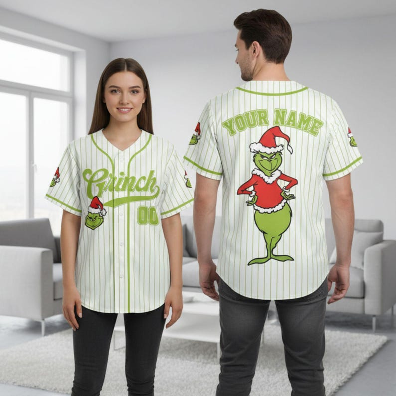Grinch Baseball Jersey, Christmas Holiday Shirt, Custom Grinch Fan Gift, Inspired Christmas Top, Festive Family Outfit
