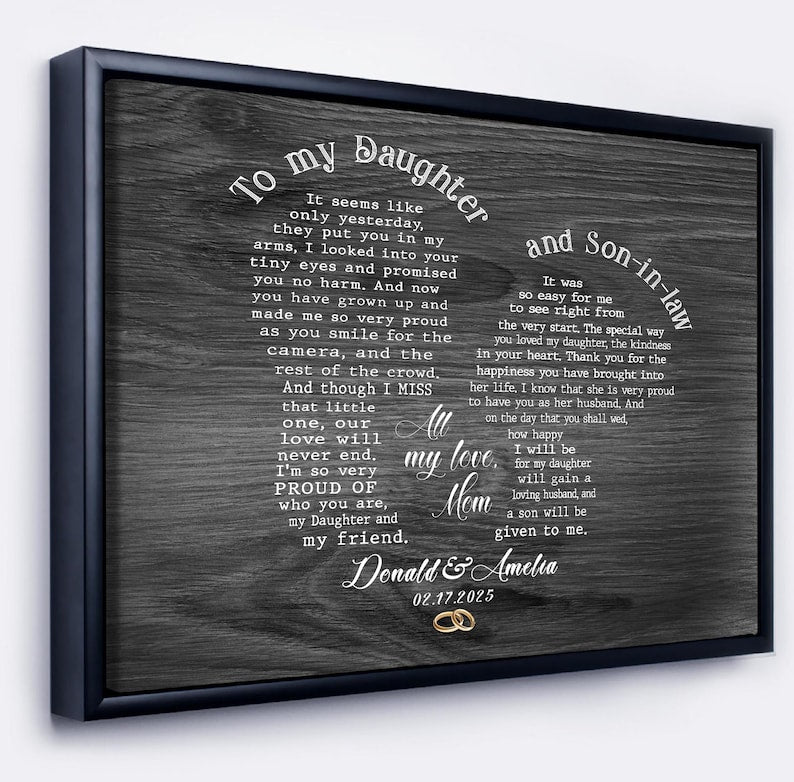 Personalized Daughter And Son In Law Wedding Gift, Gift For Daughter On Wedding Day, Gift For Groom From Mother Of Bride, Wedding Wall Art