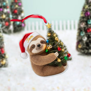 Personalized Sloth Christmas Ornament: Santa Hat & Tree