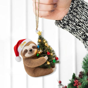 Personalized Sloth Christmas Ornament: Santa Hat & Tree