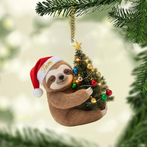 Personalized Sloth Christmas Ornament: Santa Hat & Tree