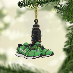 Personalized Running Shoes Christmas Ornament Custom Name Fitness Gift with Water Bottle