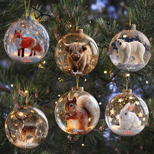 2D Flat Woodland Animal Christmas Acrylic Ornament Set, Personalized Wildlife Ornaments, Rustic Forest Animal Bauble Gift for Nature Lovers