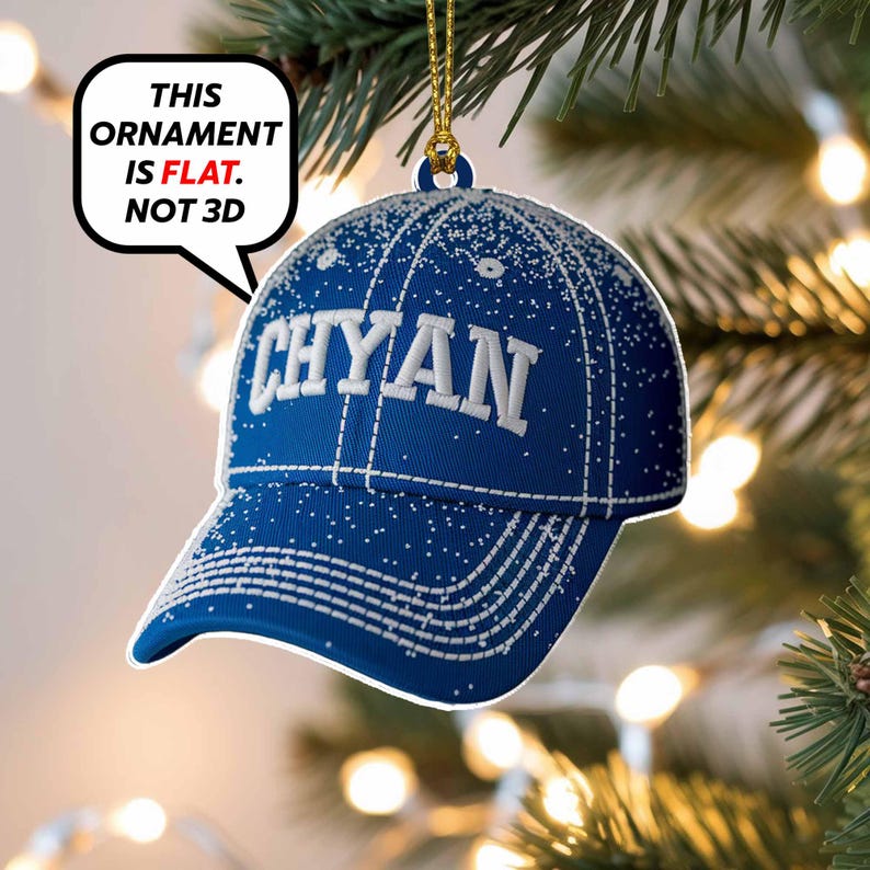 Custom Baseball Cap Flat 2D Acrylic Christmas Ornament Tree Hanging Decor Personalized Hat Ornament Gift for Sports Fans and Team Lovers