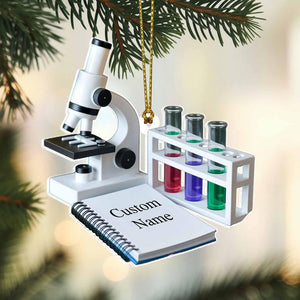 Custom Microscope Flat 2D Acrylic Christmas Ornament Tree Hanging Decor Personalized Science Ornament Gift for Scientists and Lab Lovers