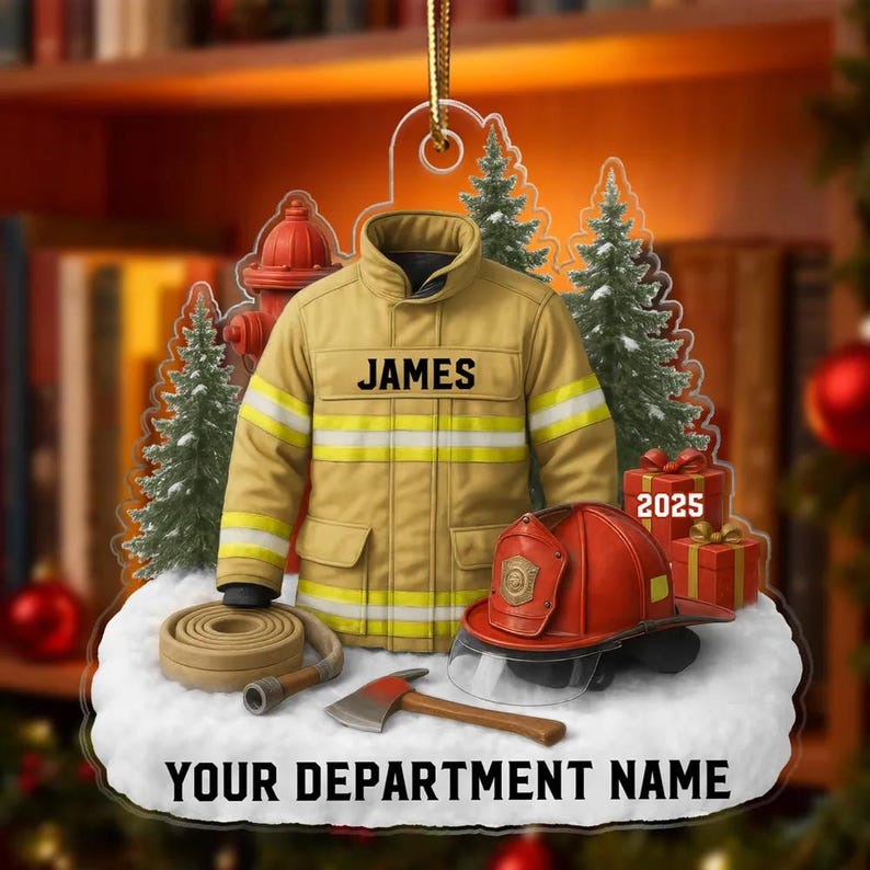 Custom Firefighter Ornament, Firefighter Uniform Ornament, Xmas Gift for Dad Papa, Fireman Christmas Ornaments, Firefighter Gift