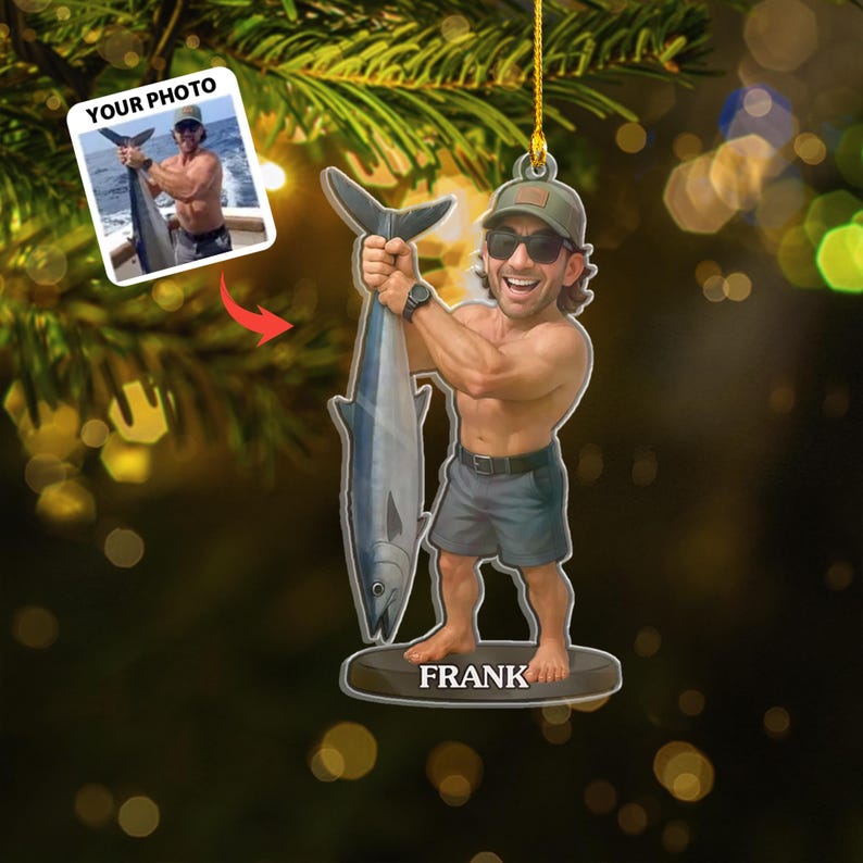 Fishing Photo Ornament, Fisherman Ornament, Custom Ornament, Dad Ornament, Grandpa Ornament, Fishing Lover Ornament, Gift For Fisherman