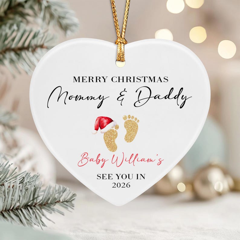 Personalized Baby's First Christmas Ornament, Merry Christmas Mommy and Daddy See You in 2026, Pregnancy Ornament Gift for Expecting Parents