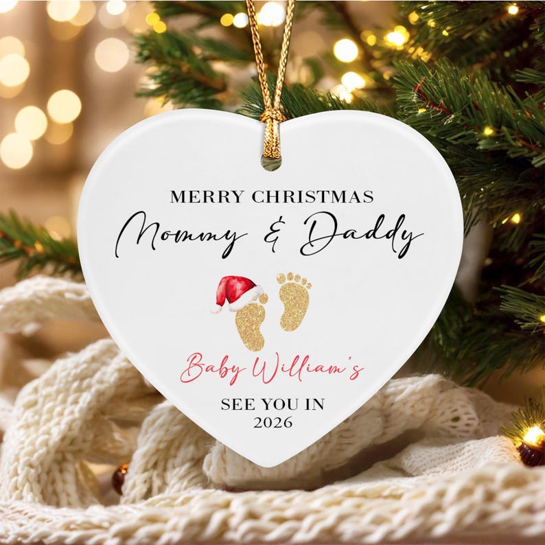 Personalized Baby's First Christmas Ornament, Merry Christmas Mommy and Daddy See You in 2026, Pregnancy Ornament Gift for Expecting Parents