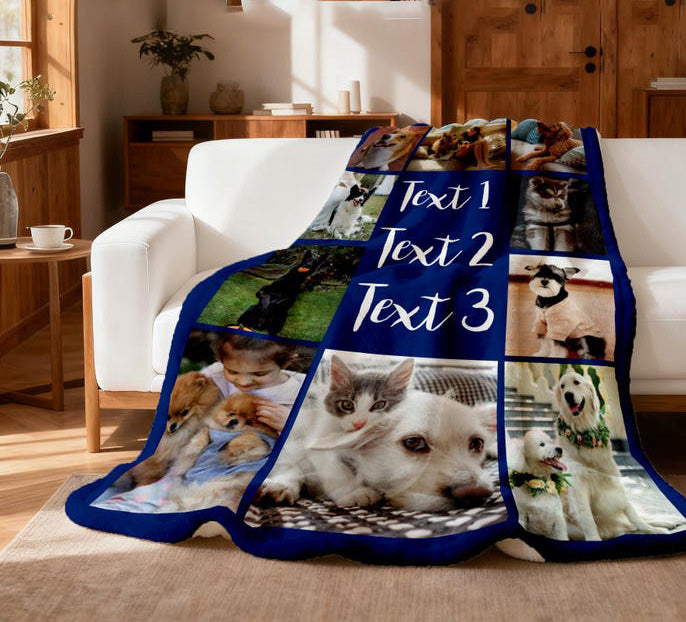 Custom Photo Blankets for Couch, Personalized Photo Collage Blankets for Adults with Text, Custom Couples Blankets with Pictures