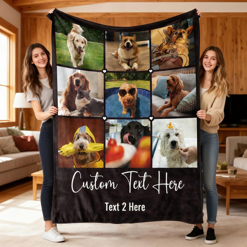 Custom Photo Blankets for Couch, Personalized Photo Collage Blankets for Adults with Text, Custom Couples Blankets with Pictures