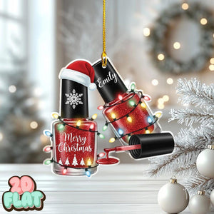 Personalized Nail Polish 2D FLAT Ornament, Custom Manicurist Christmas Tree Decor, Beauty Lover Holiday Gift, Funny Salon Nail Tech Keepsake