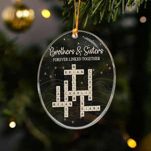 Brothers & Sisters Forever Linked Together Scrabble Ornament, Personalized Acrylic Ornament, Custom Crossword Ornament Names, Keepsake Gift