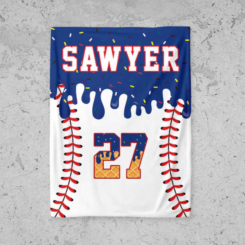 Personalized Baseball Blanket: Ice Cream Drip Design, Custom Kid's Birthday Gift, Baseball Blanket, Team Present, Ice Cream Baseball Blanket