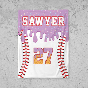 Personalized Baseball Blanket: Ice Cream Drip Design, Custom Kid's Birthday Gift, Baseball Blanket, Team Present, Ice Cream Baseball Blanket