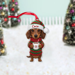 Personalized Dachshund Christmas Ornament Custom Name Dog Holiday Decoration with Sweater & Santa Hat