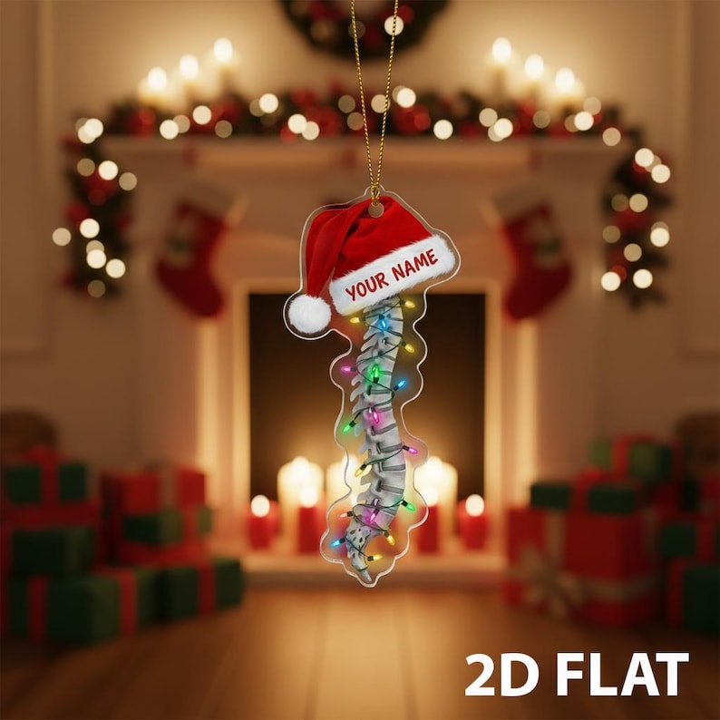 Personalized Spine 2D FLAT Ornament, Custom Chiropractic Christmas Tree Decoration, Funny Anatomy Holiday Gift for Doctor or Medical Student
