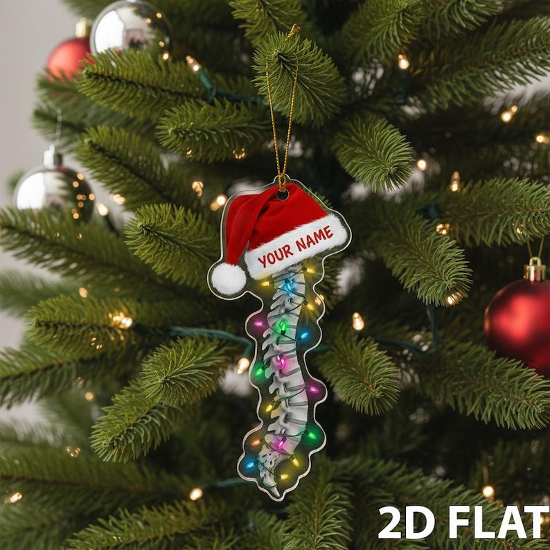 Personalized Spine 2D FLAT Ornament, Custom Chiropractic Christmas Tree Decoration, Funny Anatomy Holiday Gift for Doctor or Medical Student