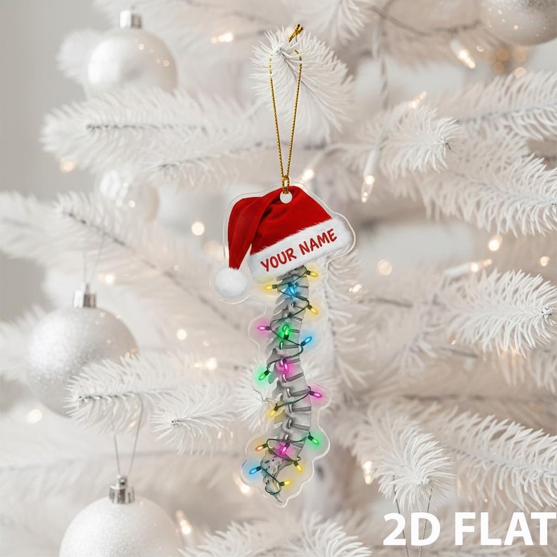 Personalized Spine 2D FLAT Ornament, Custom Chiropractic Christmas Tree Decoration, Funny Anatomy Holiday Gift for Doctor or Medical Student
