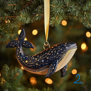 Custom Celestial Whale 2D FLAT Christmas Ornament - Cosmic Ocean Tree Decoration With Gold Star Constellations