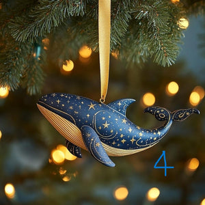 Custom Celestial Whale 2D FLAT Christmas Ornament - Cosmic Ocean Tree Decoration With Gold Star Constellations