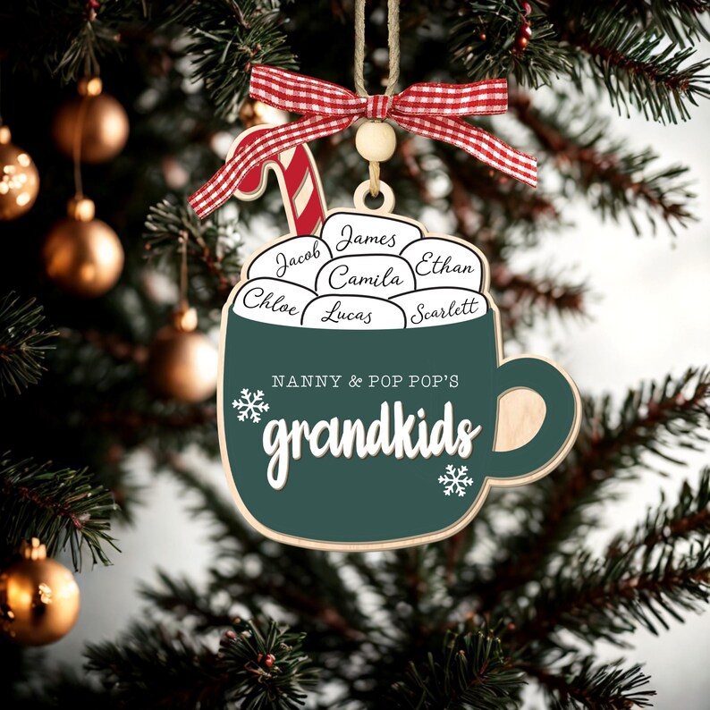 Personalized Marshmallow Mug Ornament: Custom Grandkids Family Name