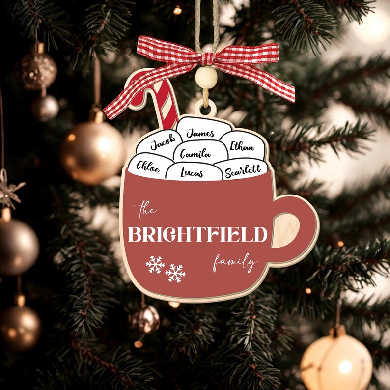 Personalized Marshmallow Mug Ornament: Custom Grandkids Family Name