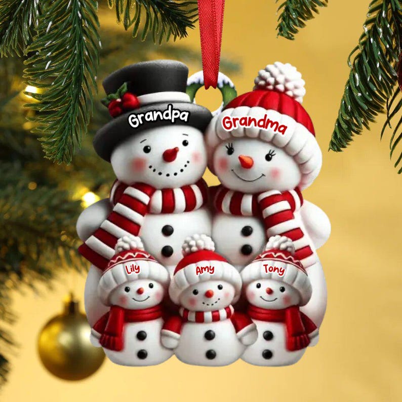 Personalized Snowman Ornament Acrylic Family Christmas Tree Decor Acrylic Snowman Family Hanging Ornament Personalized Christmas Ornaments