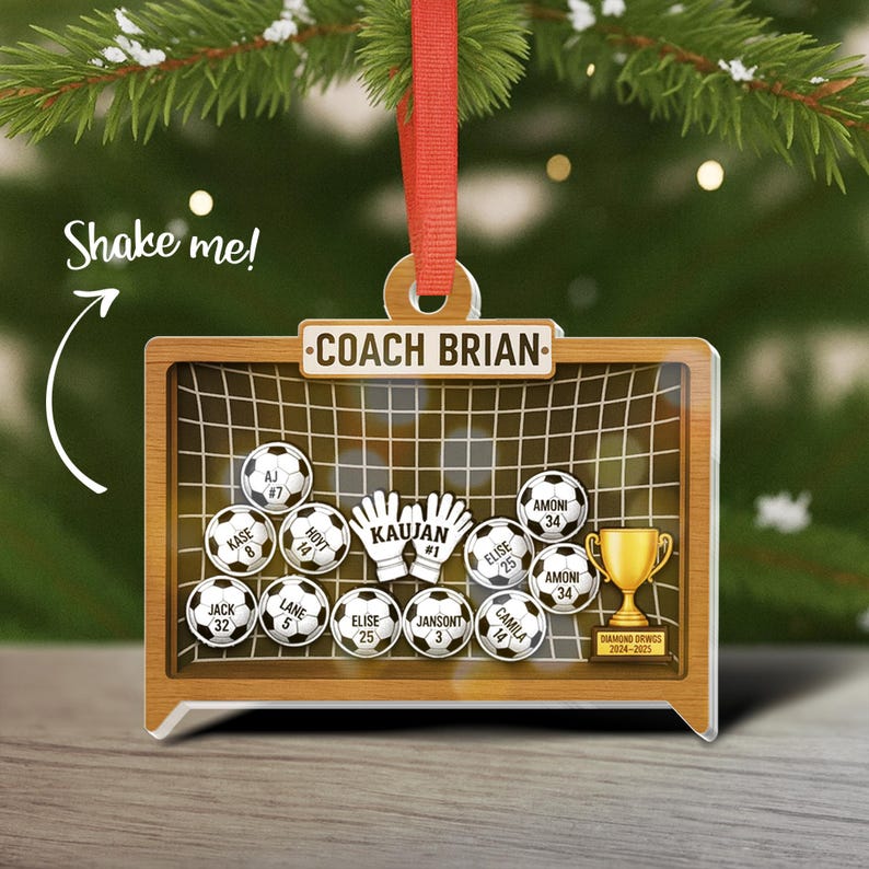 Soccer Field Coach Shaker 4D Ornament, Personalized Soccer Coach Christmas Gift, Coach Sign W Players Names, Soccer Gifts for Team Christmas