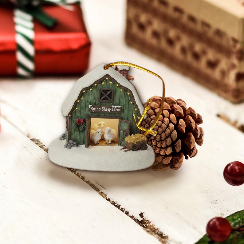 Personalized Sheep Farm Christmas Ornament Rustic Barn Holiday Decor