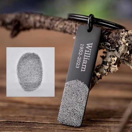 Fingerprint and Handwriting Memorial Keychain, Engraved Custom Signature Keyring with Thumbprint, Personalized Inscription Grief Gift