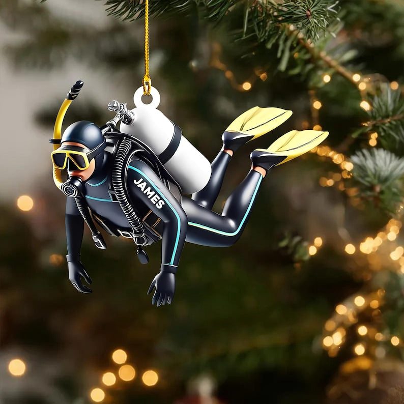 Personalized 2D FLAT Acrylic Diver Ornament, Custom Scuba Diving Christmas Decoration, Ocean Lover Holiday Gift for Swimmers