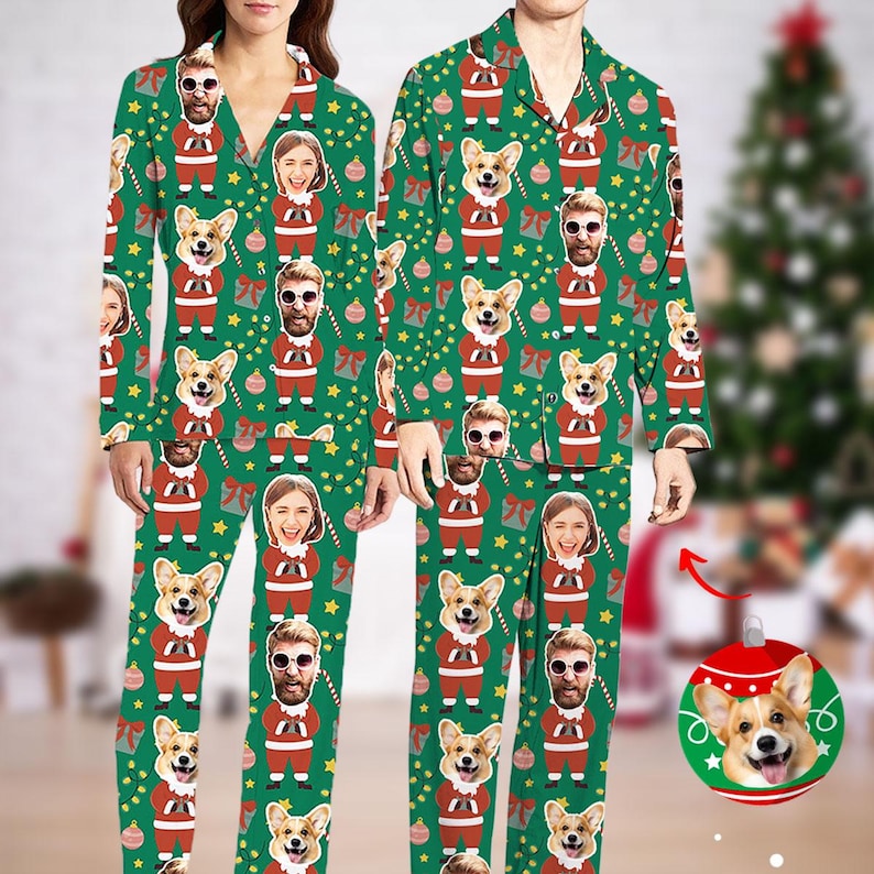 Custom Face Christmas Pajamas - Personalized Photo Pajamas with Pet or Human Face - Matching Family Christmas PJs - Holiday Gift Sleepwear