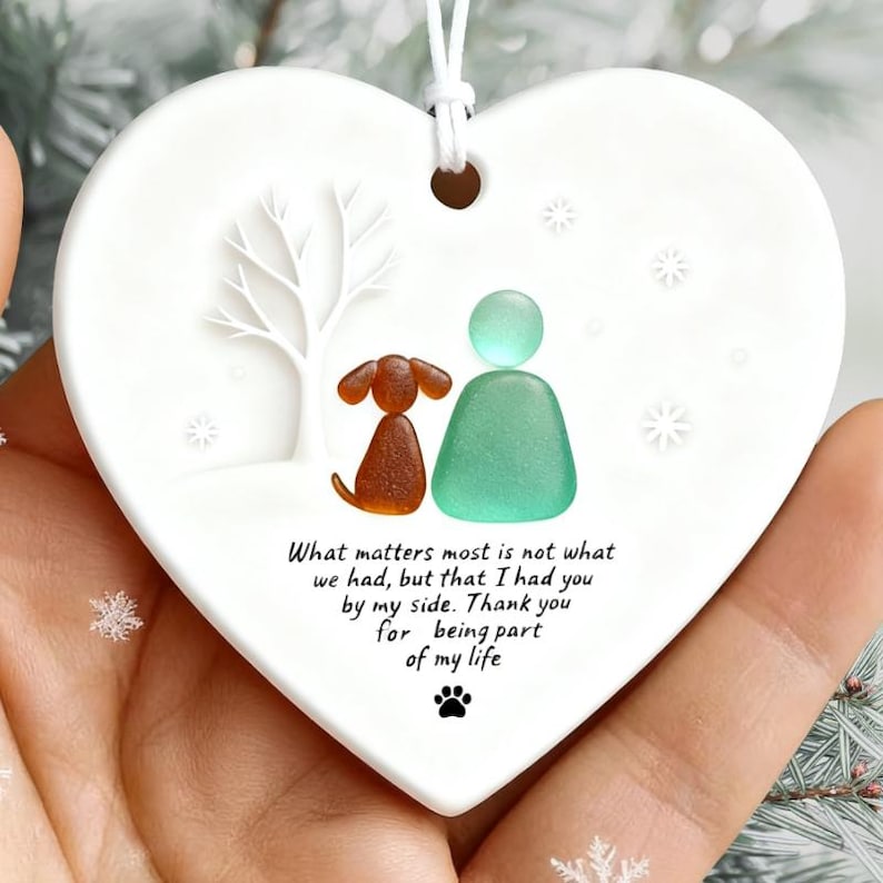 Custom Dog Lover Ornament Sea Glass Heart Keepsake Gift, Pet Memorial Christmas Decoration, There Is No Greater Joy Quote