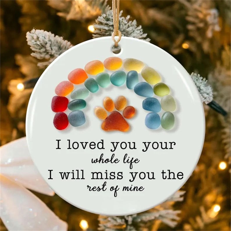 Custom Dog Lover Ornament Sea Glass Heart Keepsake Gift, Pet Memorial Christmas Decoration, There Is No Greater Joy Quote