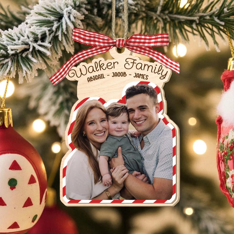 Personalized Family Name Photo Christmas Ornament: Custom Portrait Memory Keepsake