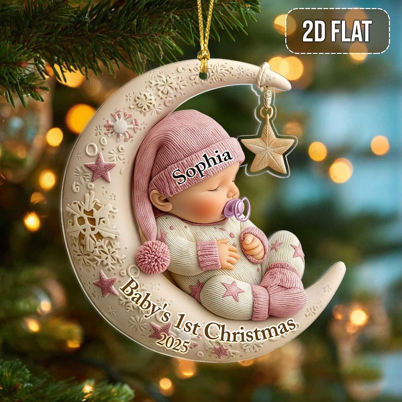 Personalized Baby's First Christmas 2D FLAT Acrylic Ornament, Custom Baby 1st Christmas Gifts, New Baby Girls, Xmas Gifts For Baby