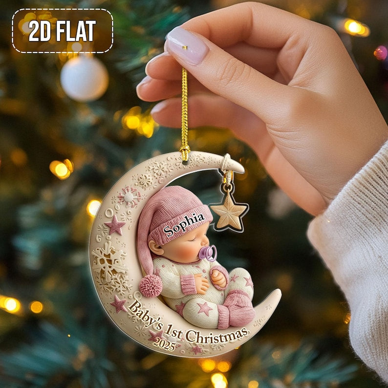 Personalized Baby's First Christmas 2D FLAT Acrylic Ornament, Custom Baby 1st Christmas Gifts, New Baby Girls, Xmas Gifts For Baby