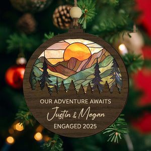 Personalized Mountains Landscape Suncatcher Ornament,Our Adventure Awaits Engaged Ornament,Engaged Gift For Couple,Couple Christmas Ornament
