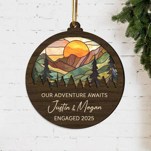 Personalized Mountains Landscape Suncatcher Ornament,Our Adventure Awaits Engaged Ornament,Engaged Gift For Couple,Couple Christmas Ornament
