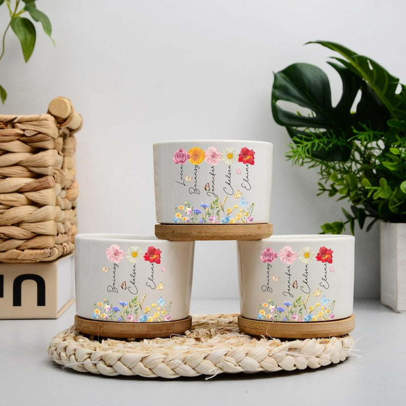 Personalized Friendship Ceramic Plant Pot, Custom Friend Birth Month Flower Pot, Friendship Gift, Bestie Gift, Best Friend Gift, Plant Lover