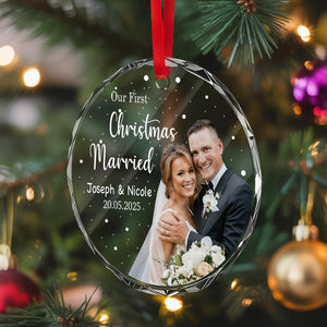 Personalized Our First Christmas Married Photo Ornament Custom Names & Date