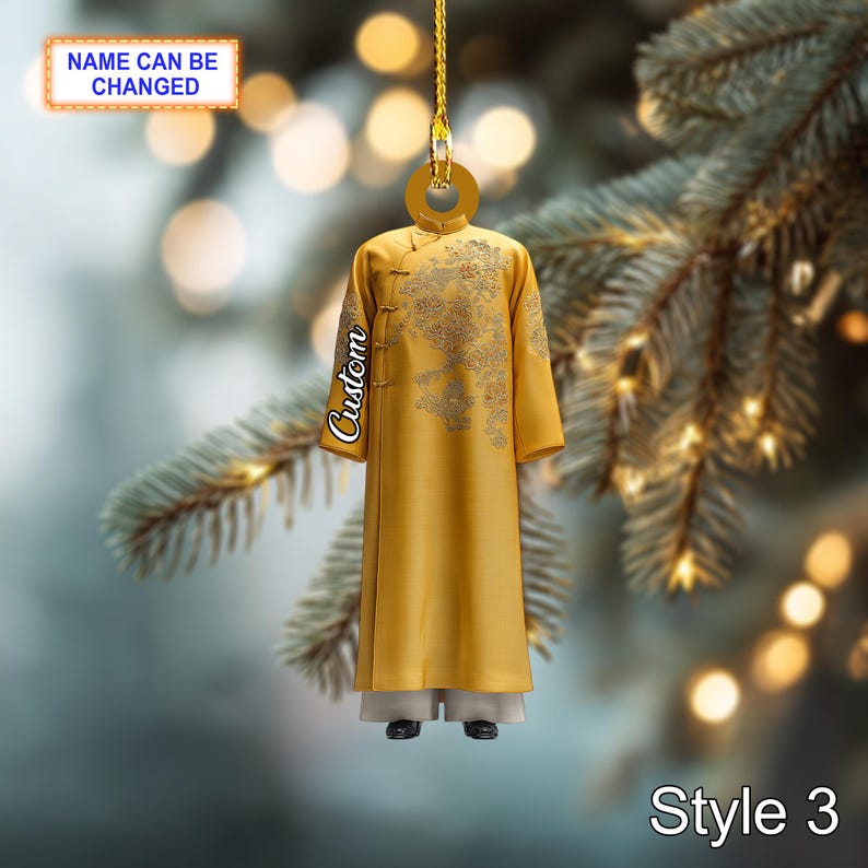 Custom Name Vietnamese Ao Dai Man Ornament, 2D Flat Acrylic Christmas Tree Hanging, Traditional Ethnic Dress Decor, Holiday Gift