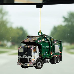 Personalized Garbage Truck Christmas Ornament: Custom Sanitation Worker Gift 2D FLAT