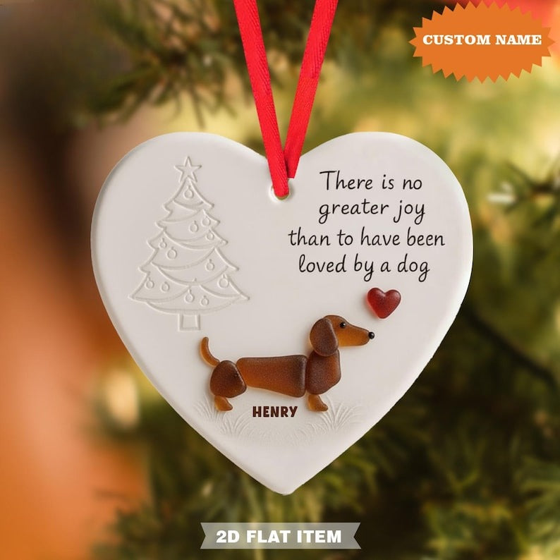 Personalized Dachshund Dog Ornament Sea Glass Heart Keepsake, Gift for Dog Lovers, Pet Memorial Keepsake