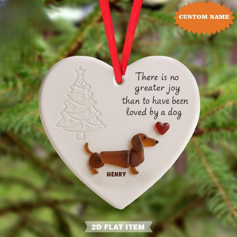Personalized Dachshund Dog Ornament Sea Glass Heart Keepsake, Gift for Dog Lovers, Pet Memorial Keepsake