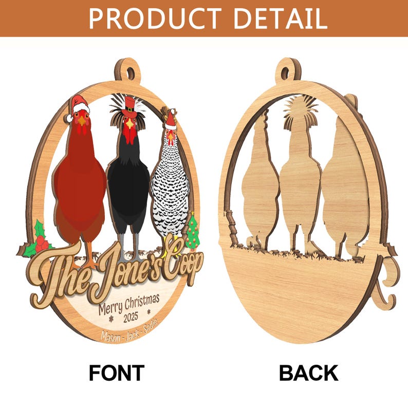 Custom 2 Layered Wooden Family Chicken Coop Ornament: Family Members Name