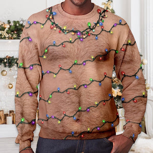 Funny Hairy Chest Christmas Sweater: Xmas Lights Gag Gift