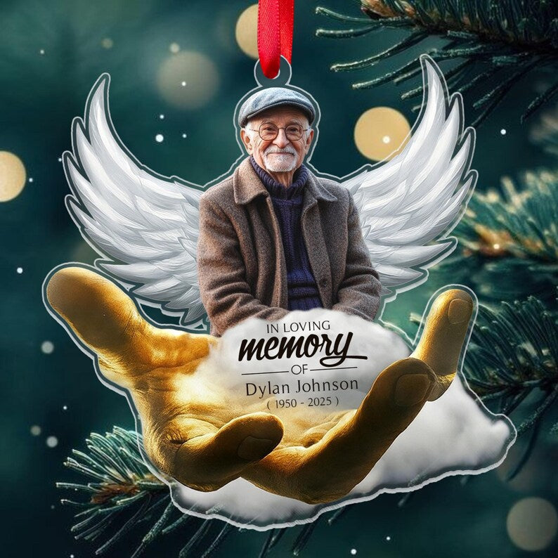 Personalized Memorial Christmas Ornament In Loving Memory Angel Wings Keepsake with Photo & Name, Custom Remembrance Gift