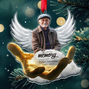 Personalized Memorial Christmas Ornament In Loving Memory Angel Wings Keepsake with Photo & Name, Custom Remembrance Gift